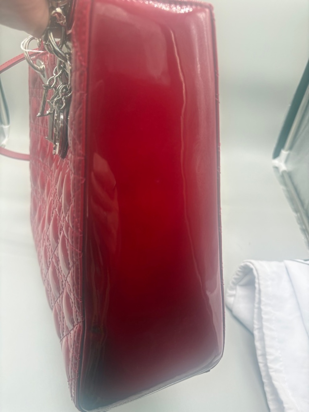 Christian Dior Lady Dior Large Red Patent Cannage Tote Bag Charm - Picture 7 of 15